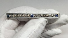 Edwardian Diamond & Sapphire Filigree Pin/Brooch 62x5MM Platinum/14K Gold