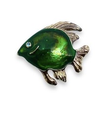 Vintage AAI Rhinestone Eye Enamel Fish Pin Brooch Marked