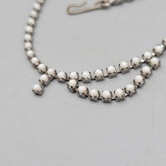 Vintage White Bead Prong Set Necklace Silver tone 15 in