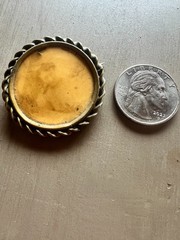 Antique Victorian Round Photo Brooch Faded Portrait Mourning Pin Brass Frame