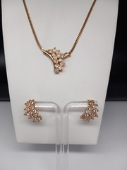 Avon 1970s Gold Tone Clear Crystals Cascade Design Necklace And Earring set