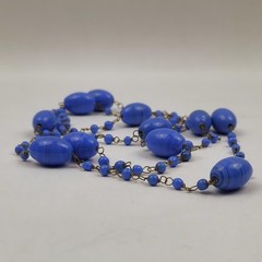 Antique Blue Swirl Glass Flapper Chain Necklace Hand Wired
