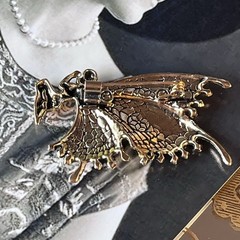 Vintage Fairy Brooch – Gold Tone Blue Enamel Wings – Modern Fantasy Pin – 2”