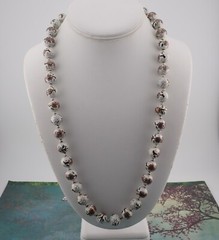 VTG Chinese Export 12mm White Knotted Maroon Plum Flower Cloisonne 25″ Necklace