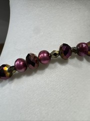 Vintage Beaded Necklace Purple Plum Crystal Faux Pearl Choker Art Deco