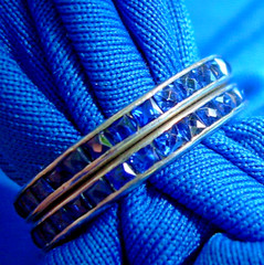 Original Antique SAPPHIRE Carre cut Band Deco PLATINUM Eternity Anniversary Ring