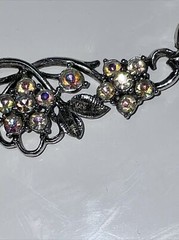 VTG Aurora Borealis Rhinestone Collar Necklace Silver Tone Floral Leaves Wedding