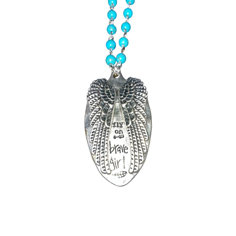 Angel Wings Long Pendant Necklace Boho Fairy Signed Coastal Cowgirl Jewelry 36″
