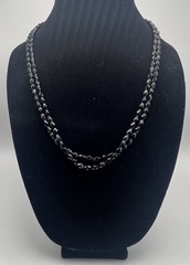 Vintage Black French Jet Necklace Round Faceted Glass Beads 24” Double Strand