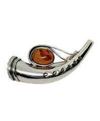 Estate 925 Sterling Silver Amber Scottish Horn Brooch/Pin