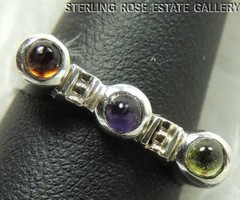 AMETHYST CITRINE PERIDOT TOP BAR Sterling Silver 0.925 Estate BAND RING size 7