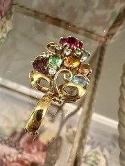 Vintage Gold Tone Fruit Salad Grape Cluster Pendant Prong Set Rhinestones 1 1/2”
