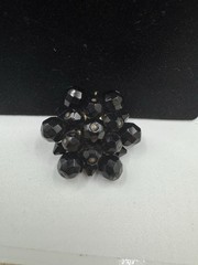 Vintage Jet Black Faceted Bead Double Strand Necklace Earring Brooch Jewelry Set