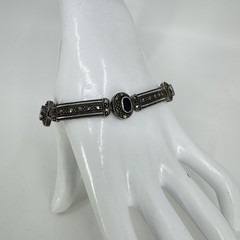 Vintage Sterling Silver 925 Marcasite and Black Onyx Link Bracelet 7.5 Inches