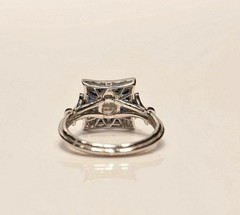 Old European & Sapphire Lab Created Diamond Art Deco Engagement 14K Gold FN Ring