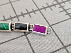 Vintage Mexico Sterling Bracelet Semi-Precious Stones Malachite Lapis Lazuli