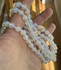 Opaline Opalescent Glass Beaded Vintage Necklace 32” Long
