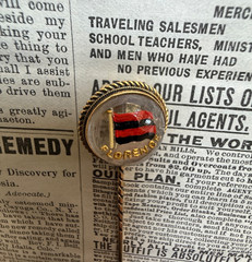 Antique 15k Reverse Painted “Florence” Reverse Painted Essex Crystal Stick Pin