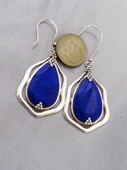 VINTAGE STERLING SILVER DROP DANGLE FACETED LAPIS LAZULI EARRINGS 2″