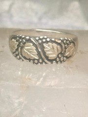 Black Hills Gold ring leaves wedding band sterling silver size 14.75 WM Wheeler