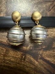 Givenchy Paris New York Brushed Gold and Silver Caged Ball Pierced Earrings