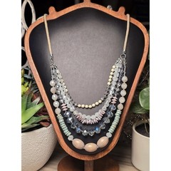 Multi Strand Beaded Necklace: Neutral Tones, Layered Statement Jewelry