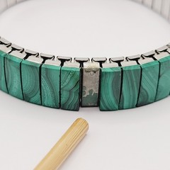Malachite Stone Green Veneer Panel Stainless Steel Expanding Vintage Bracelet