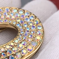 Swarovski Signed Brooch Pin Blue Green Crystal Peacock Rain Drop Iridescent