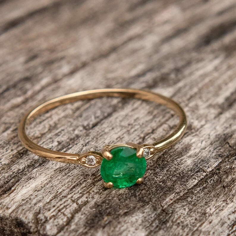 Vintage Round Cut Lab Created Emerald Engagement Wedding Ring Yellow Gold Plated
