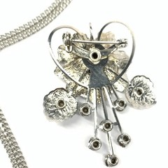 Vtg Pendant Brooch Pin & Earrings Blue Rhinestone Silver Tone Design by Anthony