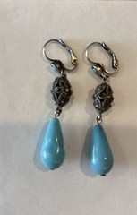 Turquoise Dangle Earrings Leverback Pierced Jewelry Vintage (?) See Description