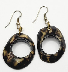 Acrylic Faux Dark Shell Irregular Circle Dangle Hoop Hook Style Pierced Earrings