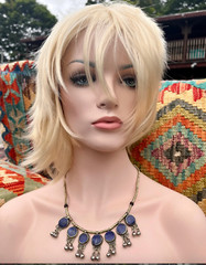 Vintage LAPIS LAZULI Boho Style Necklace with Bells Tribal Fusion Belly Dance