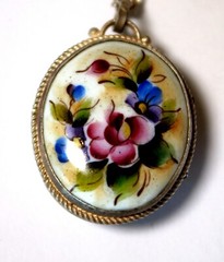 Vintage Enamel Hand Painted Russia Finift Jewelry Necklace-Locket 4 Variation#79