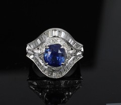 Vintage 3.0ct GIA Ceylon Blue Sapphire & 1.10ct Diamond Platinum Ring, Size 6