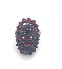 Antique Silver Bohemian Czech Garnet 3 Row Cluster Cocktail Ring Size 5
