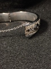 BB Binder Brothers Sterling Hinged Bangle Bracelet Etched Ornate w/ safety chain