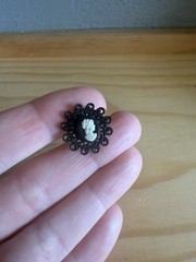 Vintage White Cameo Portrait On Black Lace Accent Screwback Earrings
