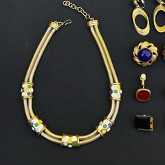 Vintage Monet Trifari Napier Gold Tone Necklace & Clip Earrings Lot 9 Pcs