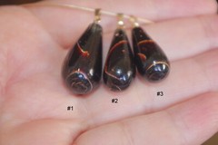 Genuine Vintage 14K Carved 45MM Elongated Teardrop Black Coral Pendent