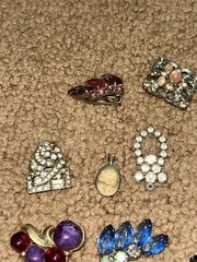Vintage Costume Jewelry Flower Brooch Button & Earring Lot of 77 Pieces