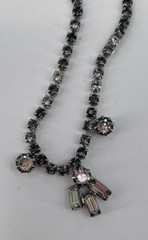 Antique Art Deco Silver Tone Rhinestone Emerald Cut Pendant Drop Necklace