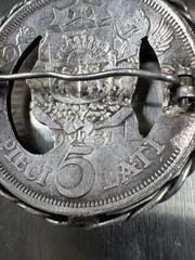 Latvia 1931 5 Lati Silver Coin Brooch Cutout Jewelry 24.4g Handmade
