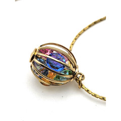 Vintage Multi-Stone CAGE NECKLACE Gold Tone Chain Marked Korea – 17″