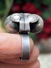 56. Vintage MEXICO Silver Los Cocos Two Balls Old School Ring 5.8g, 5.25s