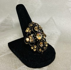 Vintage Aurora Borealis Rhinestone Ornate Statement Cocktail Ring Adjustable