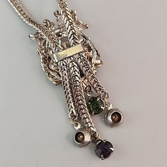 Vintage Rhinestone Necklace Purple Tassel Gold Tone Foxtail 15″