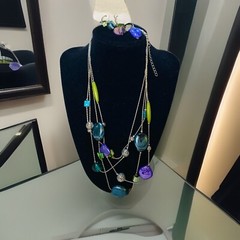 Vintage JC Penny Costume Jewelry Necklace & Earrings Stones 💜💚 & Chain