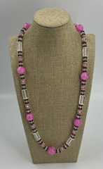 Vintage Art Deco Style Pink Purple Clear Plastic Bead Necklace 25 Inch