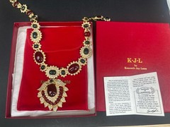 Kenneth Jay Lane KJL Jackie O Maharani Necklace Ruby Emerald Cabochon COA Box
